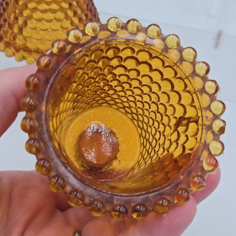 Vtg Set of 2 Amber Hobnail Glass Peg Votive Candle Holders w Rubber Adaptors